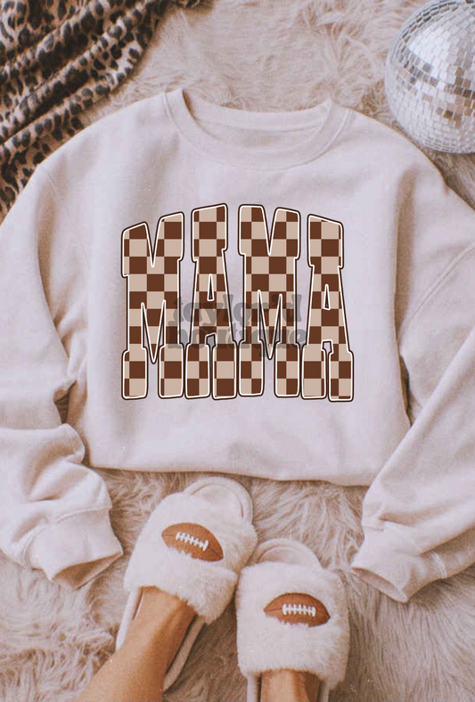 🏈🤎 Brown Checkered Mama Tee/ Crew
