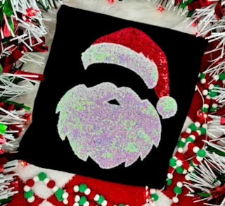 PREORDER Sequin Santa— Red Theme Embroidered/ Appliqué Tee/ Crew
