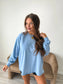 PREORDER Birdie Ash Wash Raw Hem Cozy Pullover in Ice Blue