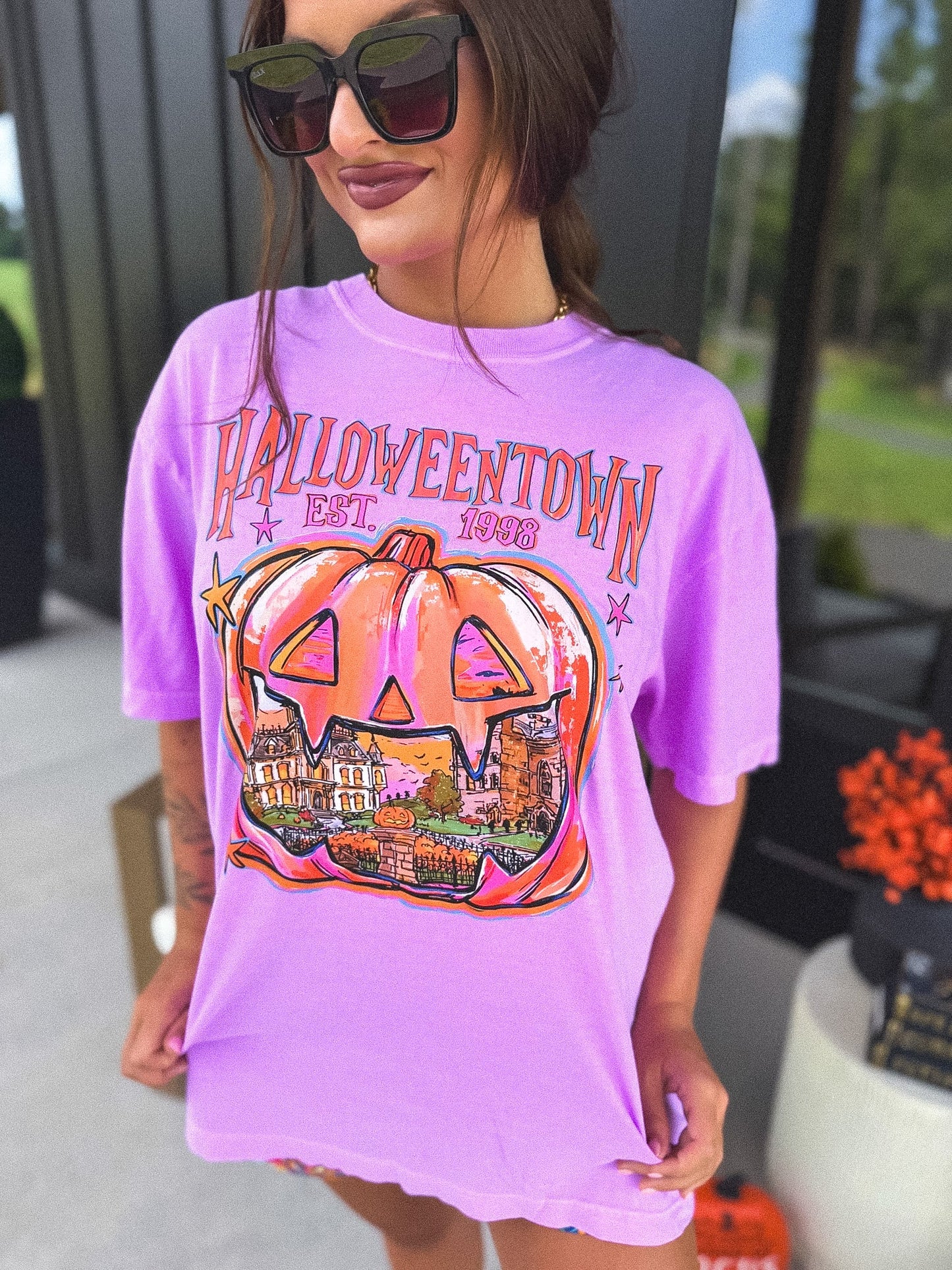 Halloweentown Graphic Tee on Neon Violet *final sale*