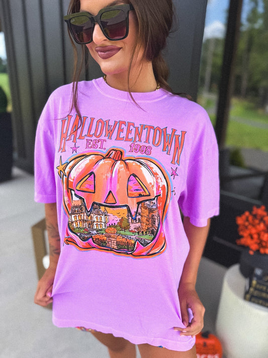 Halloweentown Graphic Tee on Neon Violet *final sale*