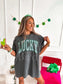 Faux Rhinestone Lucky Glitter Graphic Tee on Pepper