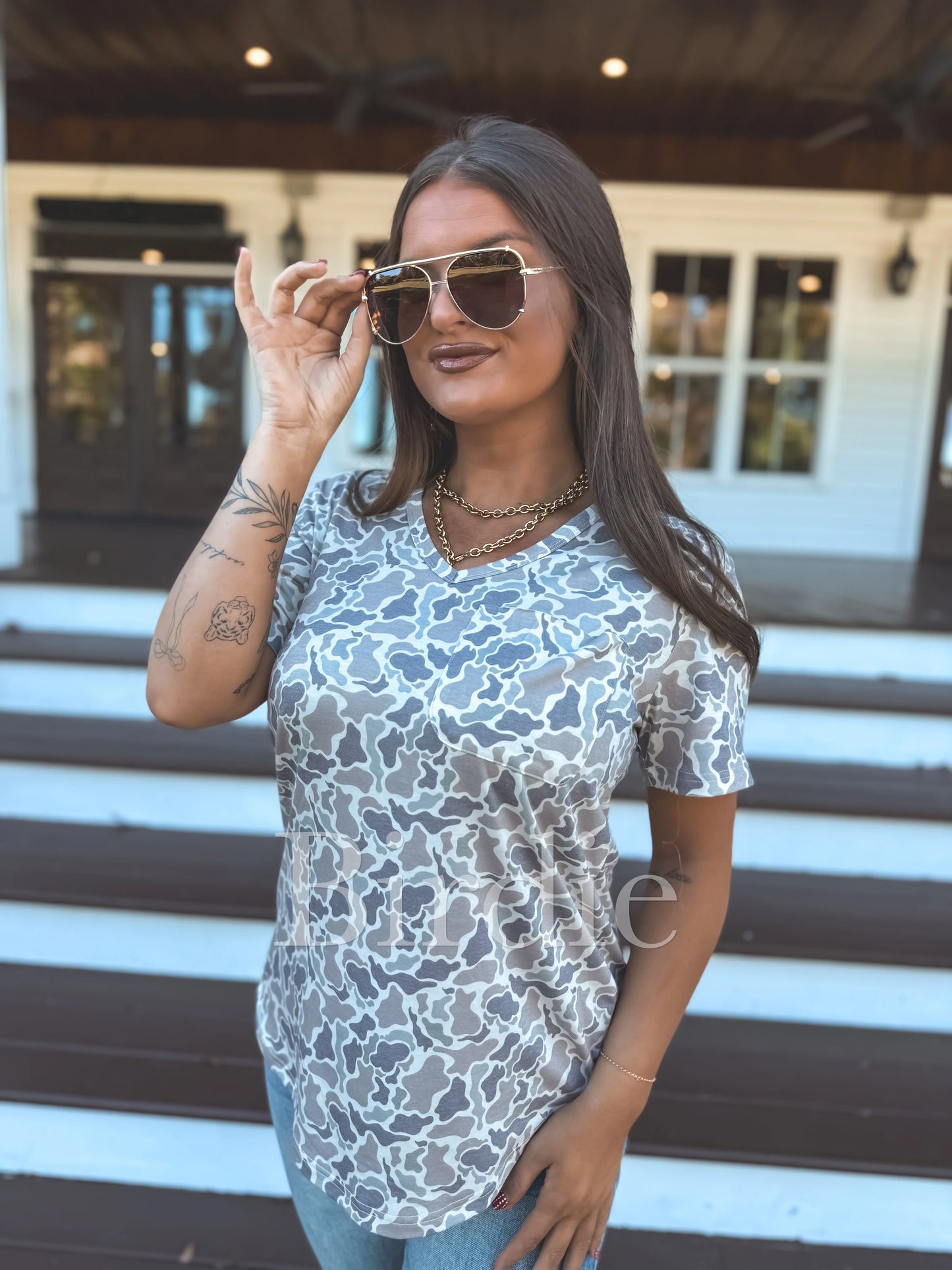 Birdie Softstyle V-Neck Pocket Tee In Duck Camo