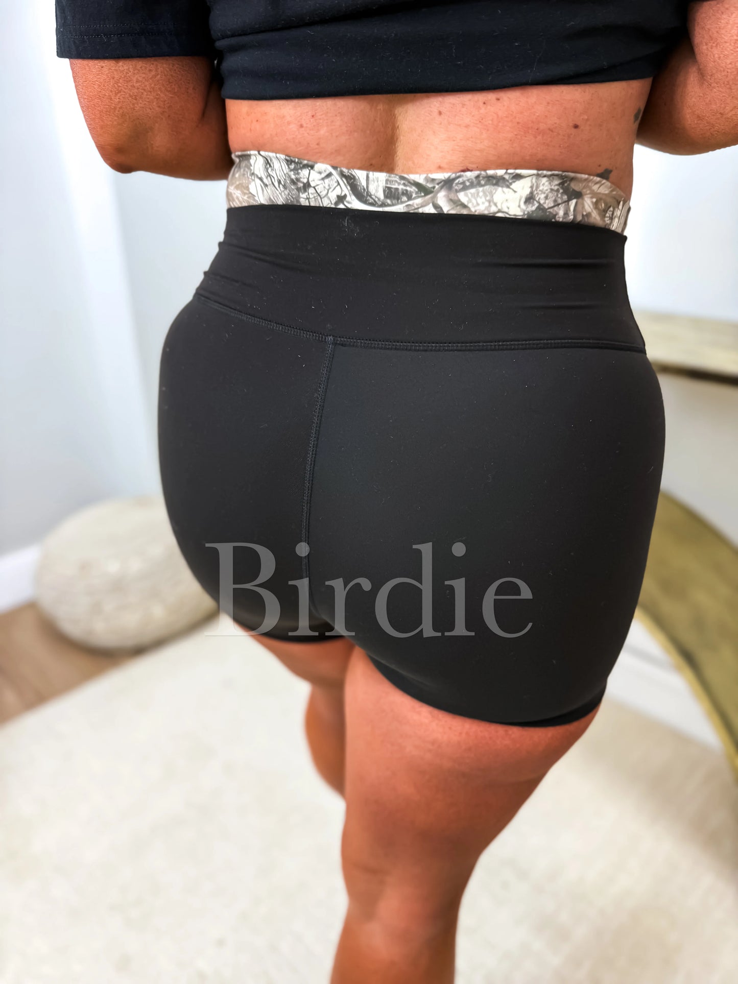 PREORDER Birdie Black Biker Shorts with Dark Camo