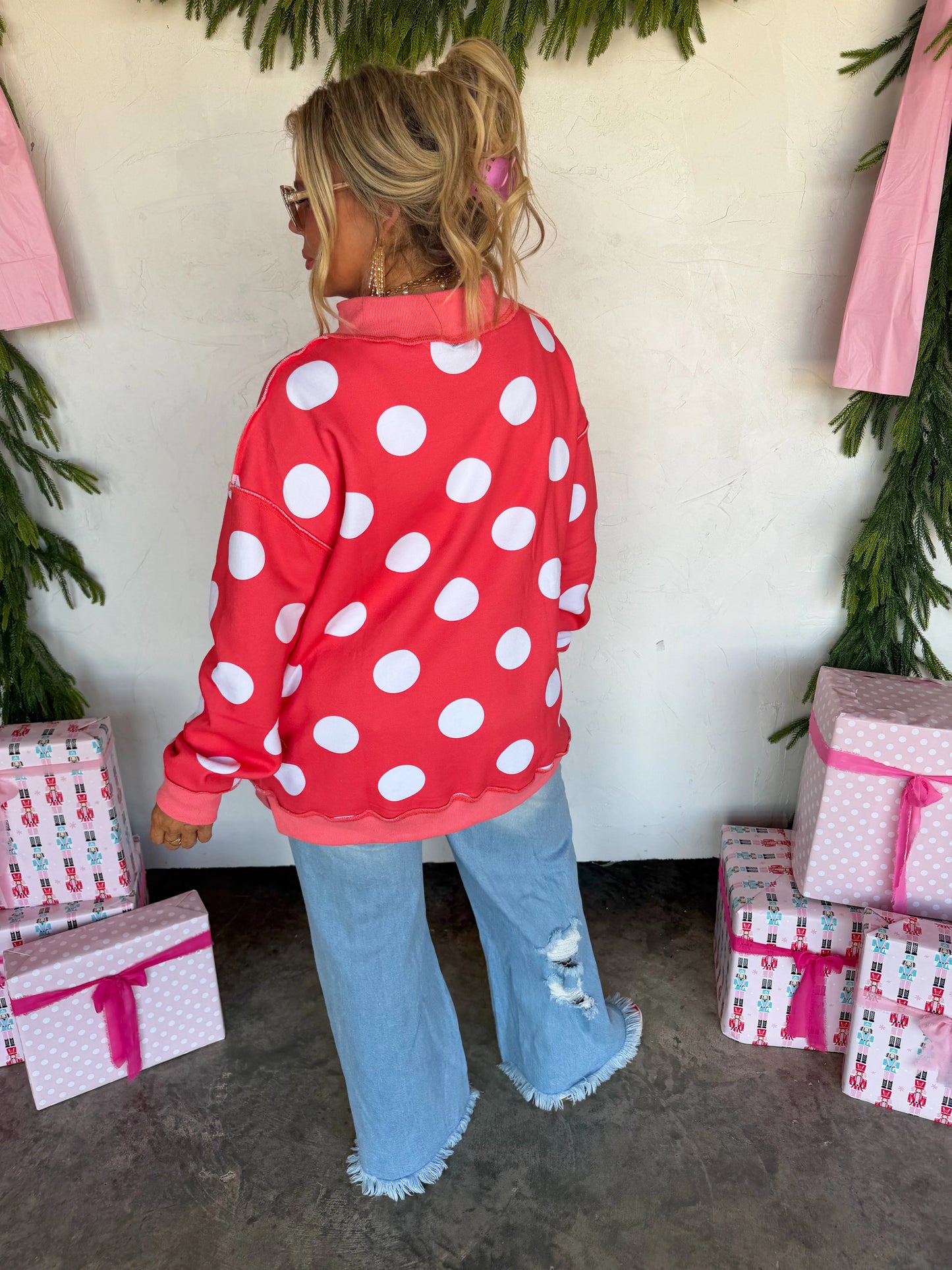 PREORDER Peace & Polka Dot Mock Neck Pullover