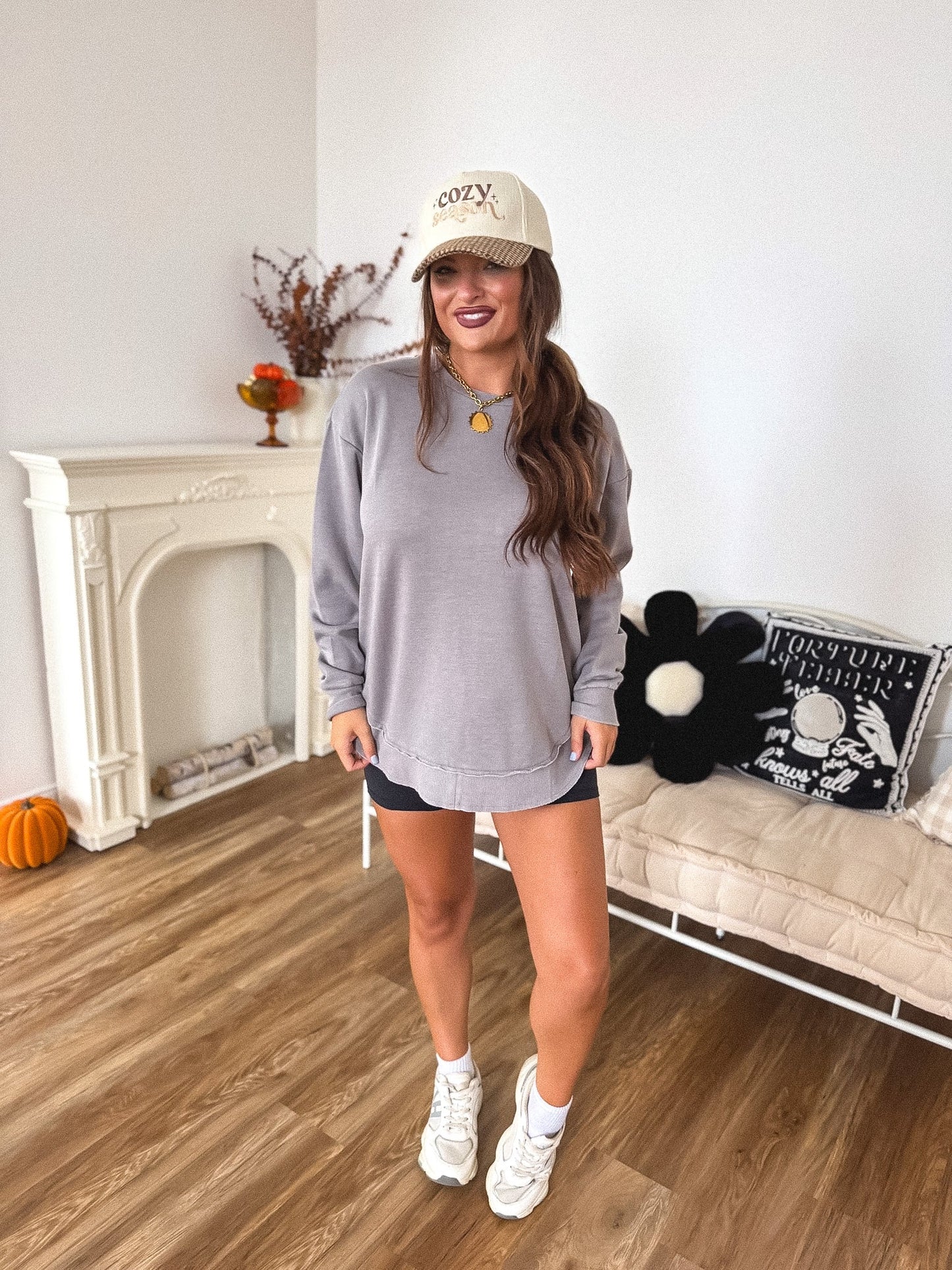 PREORDER Birdie Ash Wash Round Hem Pullover in Dove Gray