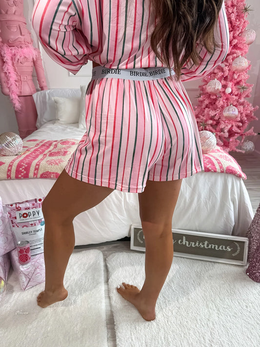 PREORDER Birdie Two Piece Long Sleeve Boxer Set in Sugar Plum Stripe (Sold as Set)