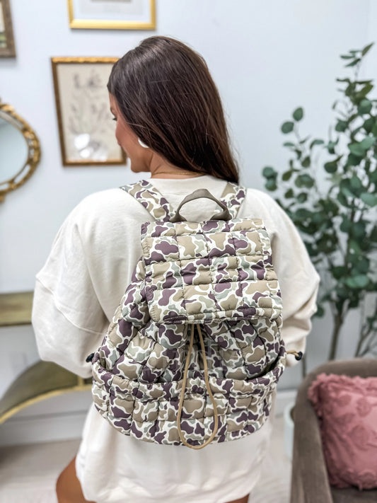 Birdie Quilted Backpack in Duck Camo
