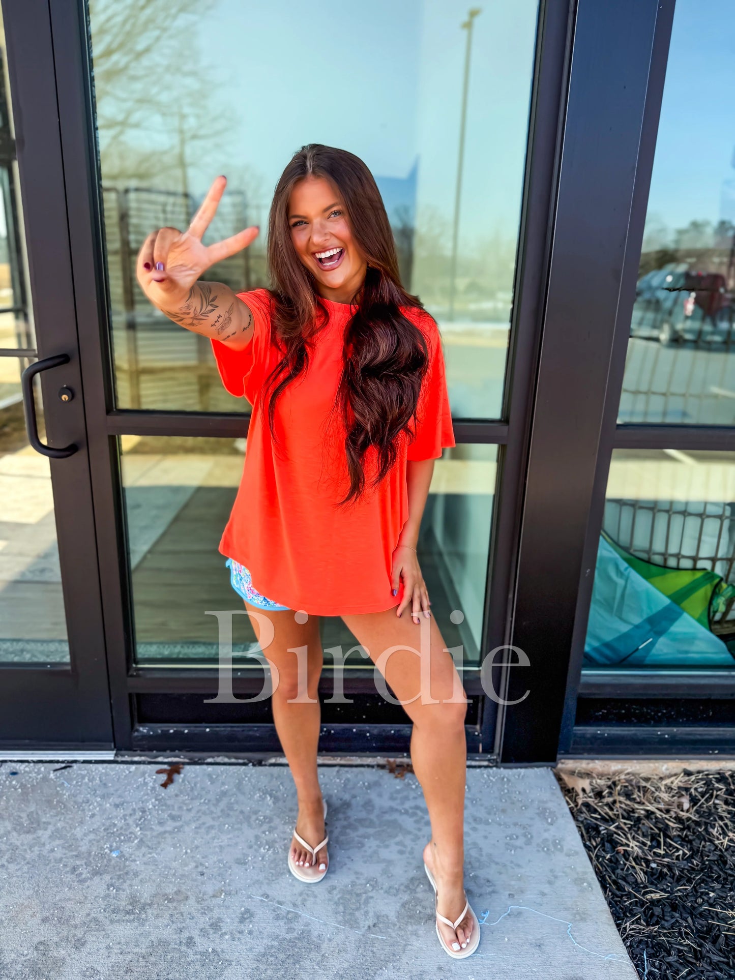 PREORDER Birdie Lightweight Slub Tee in Neon Orange