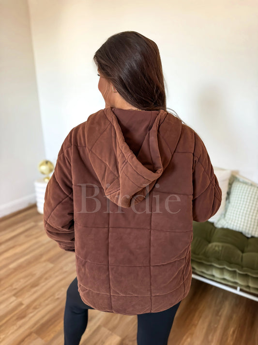 PREORDER Birdie Aspen Quilted Snap Pullover in Washed Cocoa