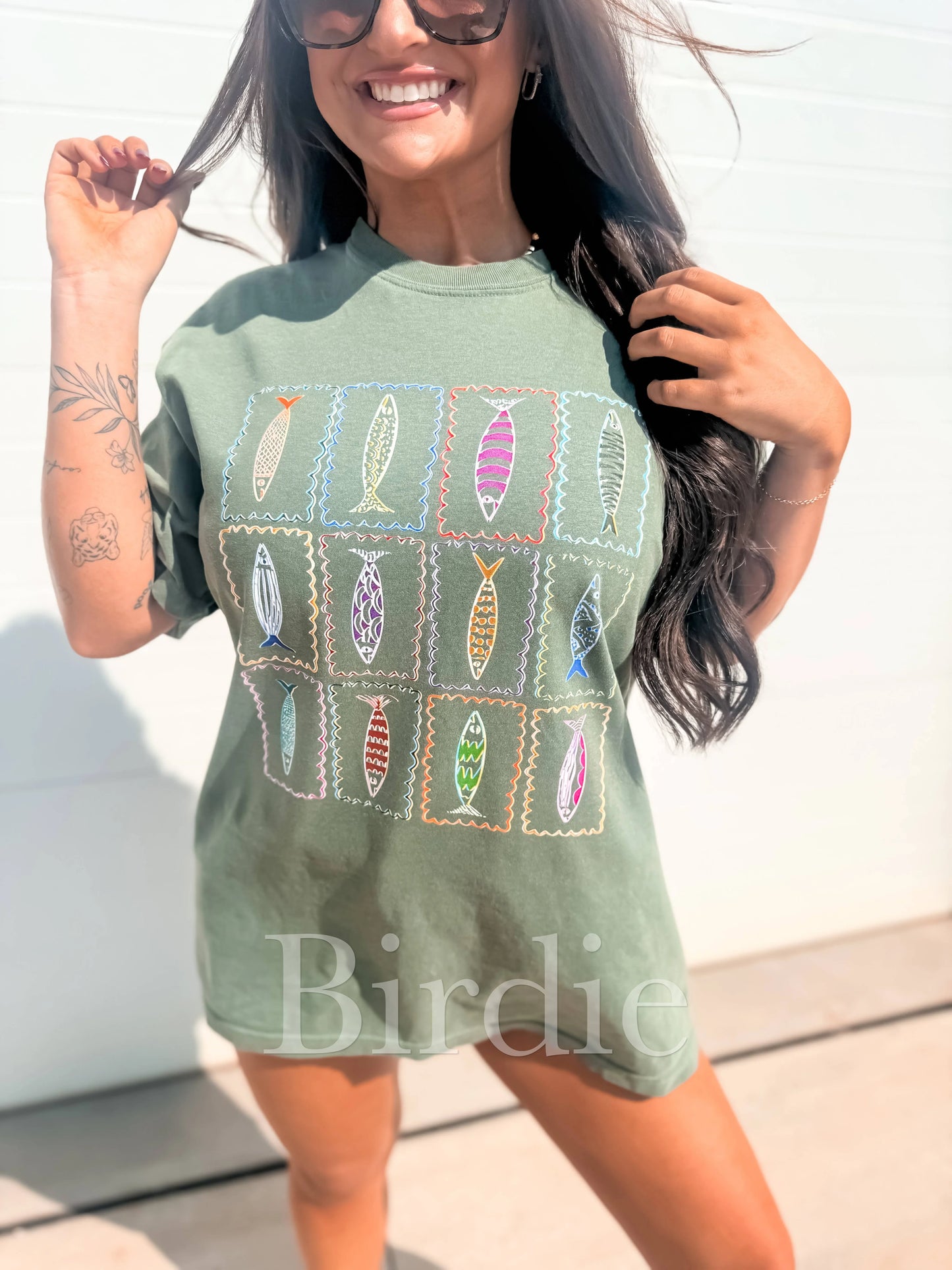 Colorful Sardines Graphic Tee on Moss