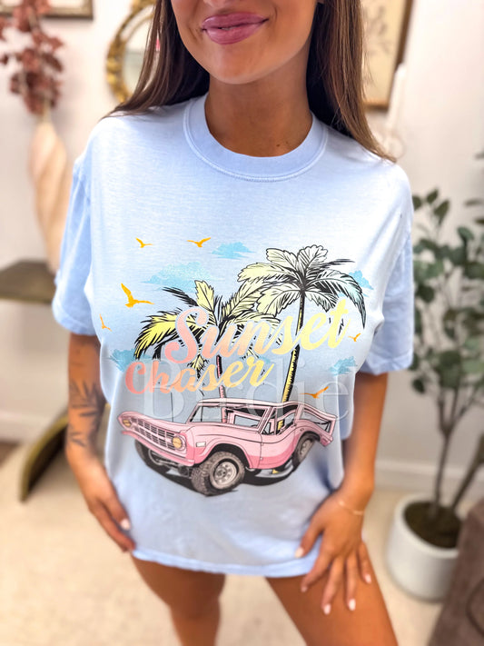 Sunset Chaser Graphic Tee on Hydrangea