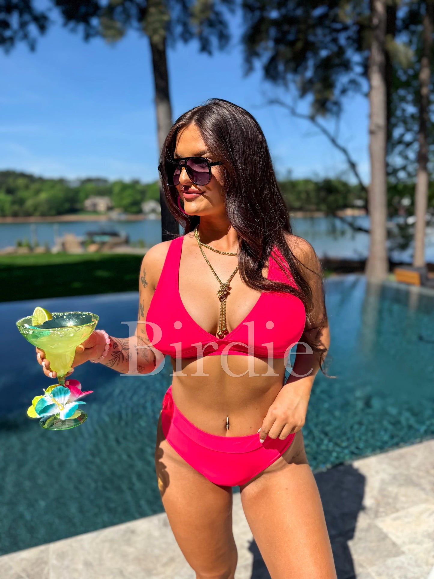 Birdie Two Piece Swimsuit in Neon Red (Sold as Set)