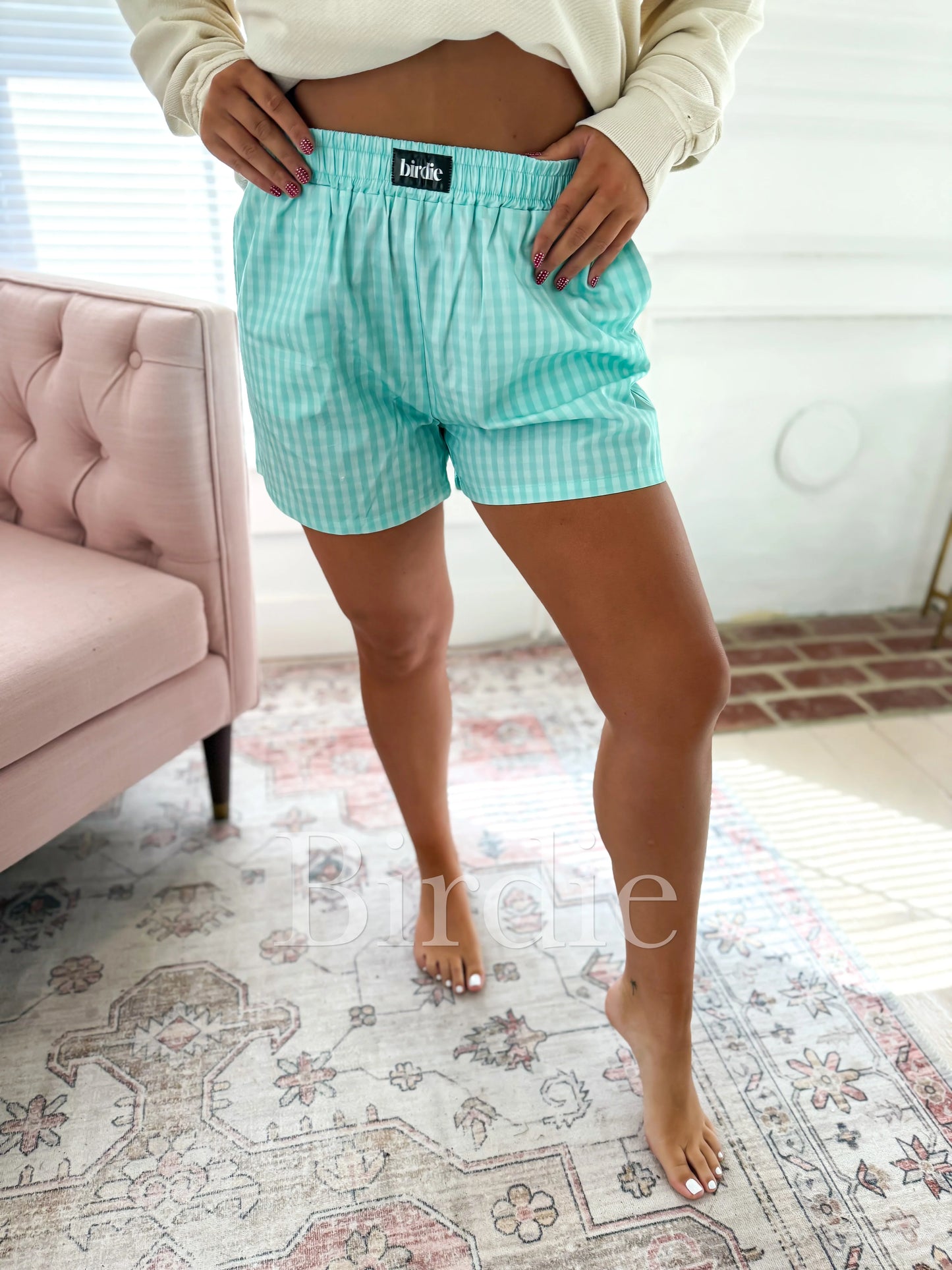 Birdie Mint Gingham Boxer Shorts