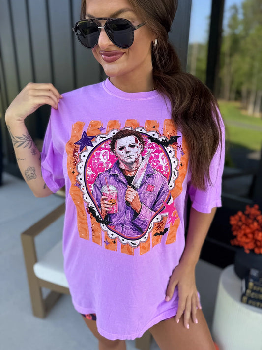 Michael Myers Slushie Graphic Tee on Neon Violet *final sale*