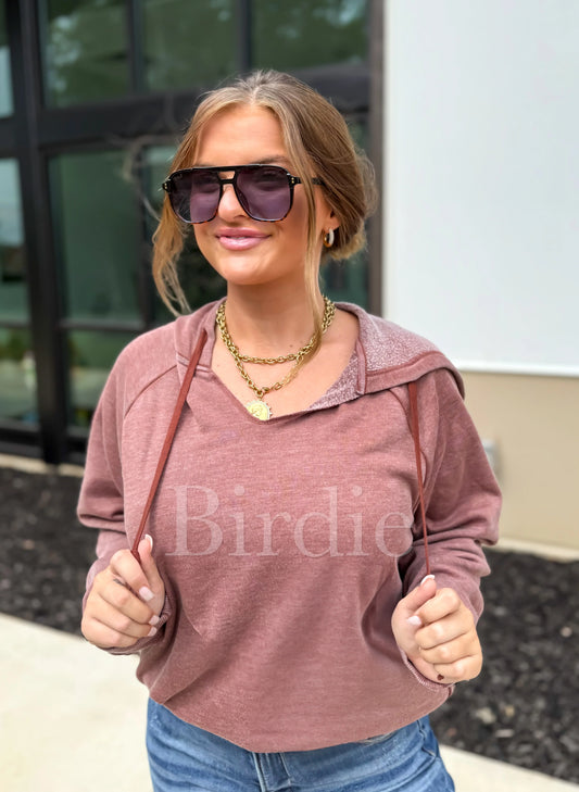 PRE-ORDER Birdie Split Neck Rounded Hem Ash Wash Pullovers
