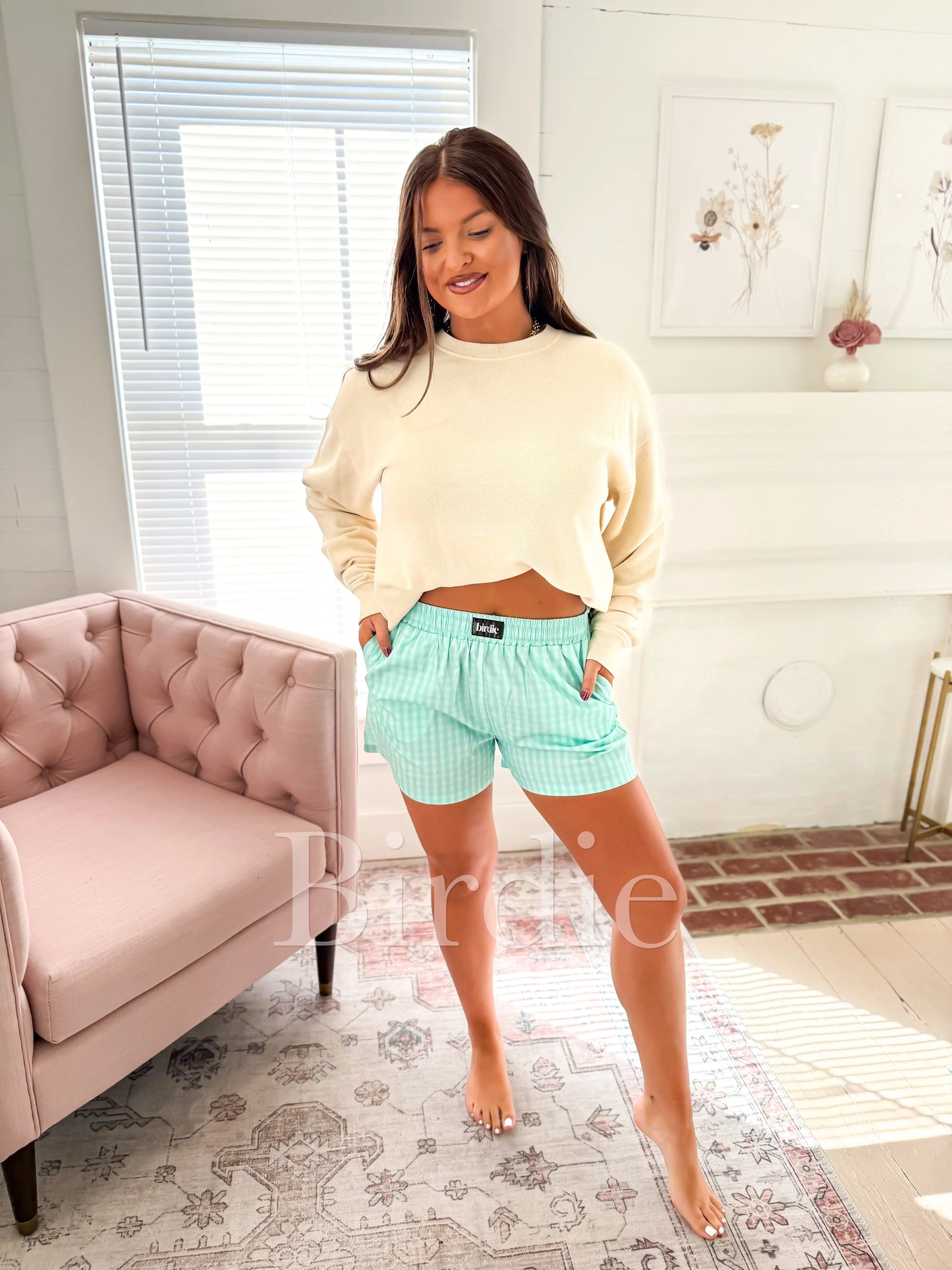 Birdie Mint Gingham Boxer Shorts