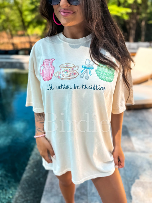 I’d Rather Be Thrifting Graphic Tee on Ivory