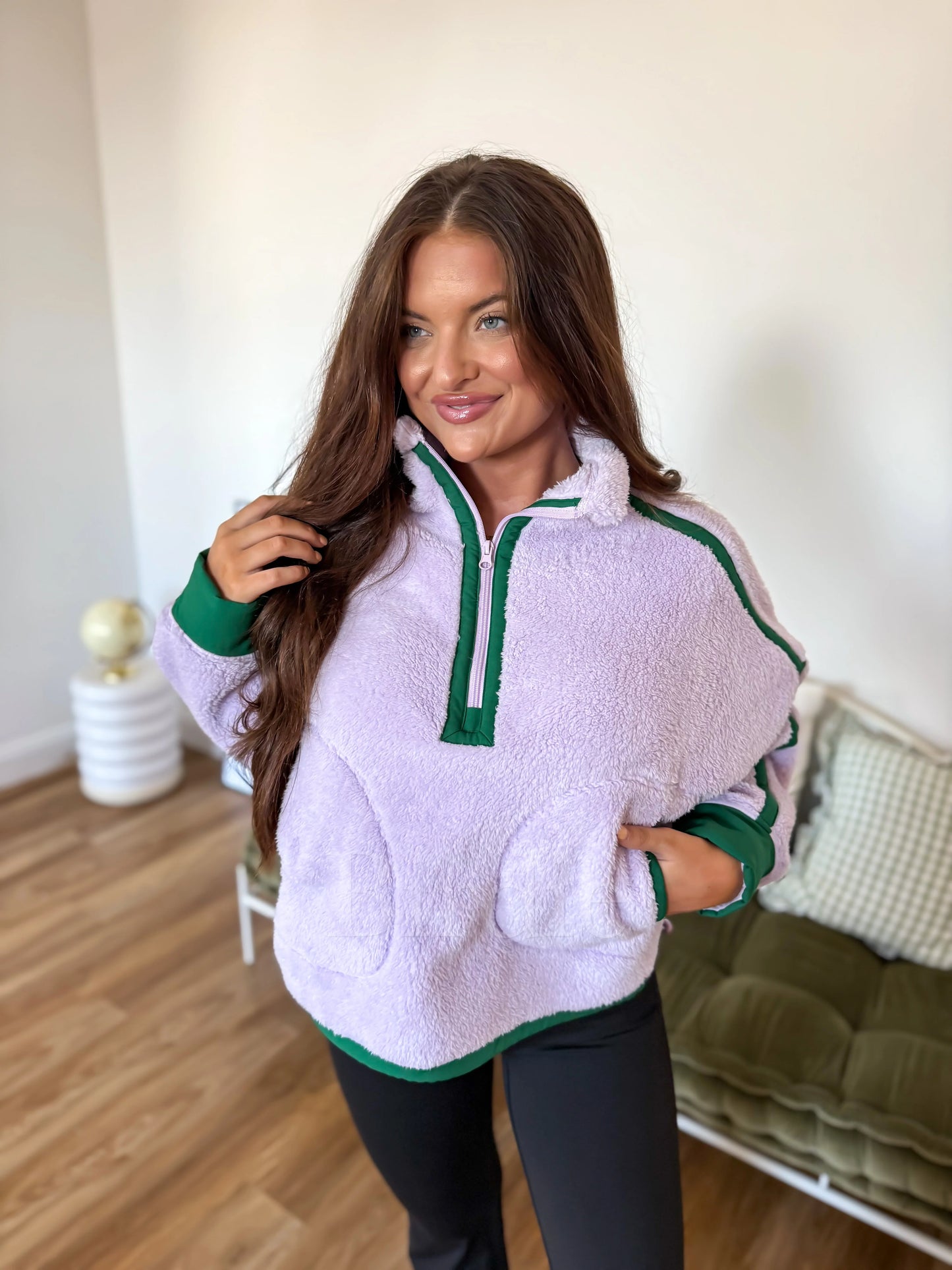 PREORDER Birdie Boxy Bliss Half-Zip in Lilac & Green
