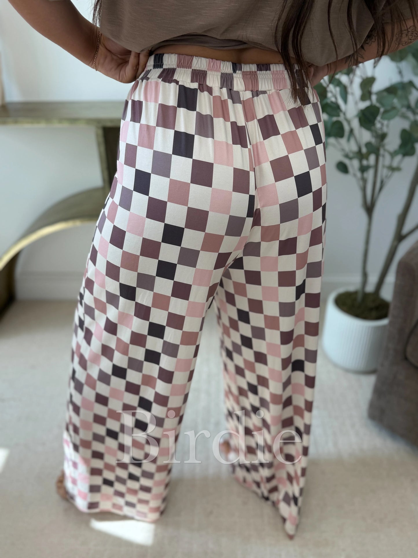 PREORDER Birdie Flowy Wide-Leg Pants in Mulled Berry Checkered