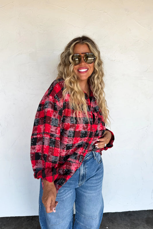 PRE-ORDER Juniper Bleached Plaid Top