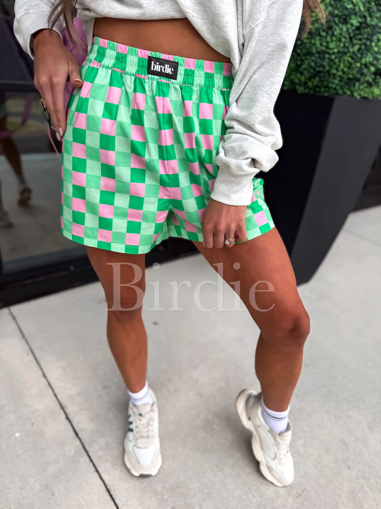 Birdie Boxer Shorts in Pink and Green Checker
