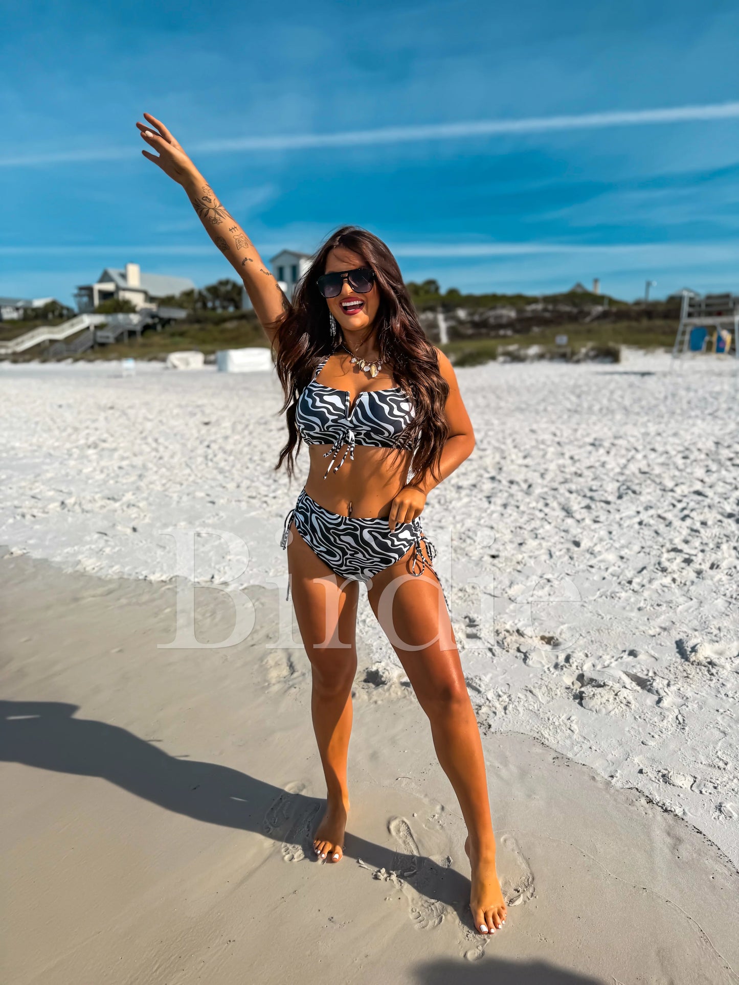 Birdie Luna Tie Two Piece Swimsuit in Obsidian Waves (Sold as Set)
