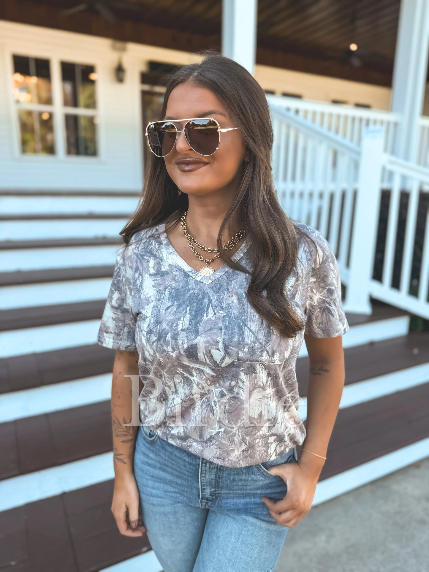 PREORDER Birdie Softstyle V-Neck Pocket Tee In Dark Camo