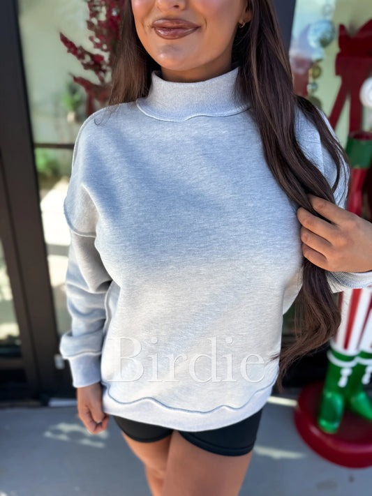 PREORDER Birdie Relaxed Mock Neck Pullover in Light Gray