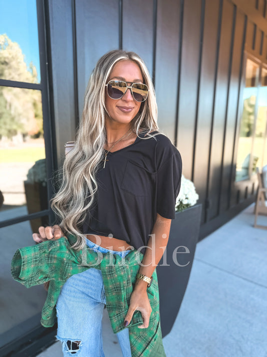 Birdie Softstyle V-Neck Pocket Tee In Black