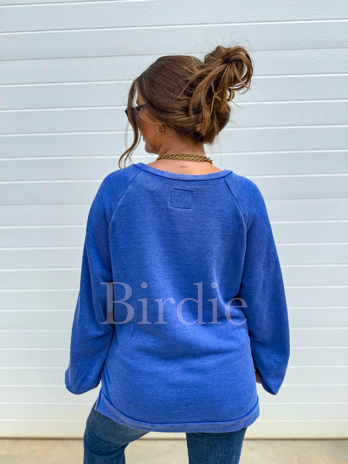 PRE-ORDER Birdie Ash Wash Raglan Loose Banded Pullover In Wine & Sonic Blue