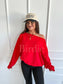 PREORDER Birdie Off Shoulder Slouchy Pullover in Ruby Rush