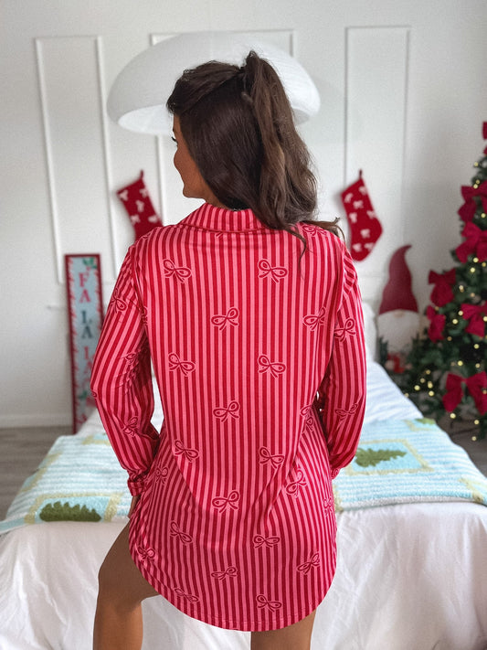 PREORDER Birdie Long Sleeve Sleep Dress in Tied in Tinsel
