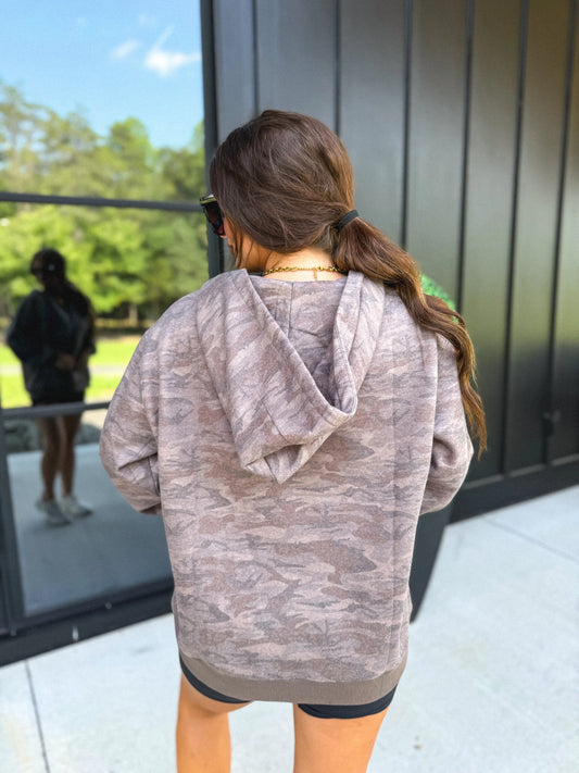 PREORDER Birdie Comfort Weight Quarter Zip Pullover in Smoked Oak Camo