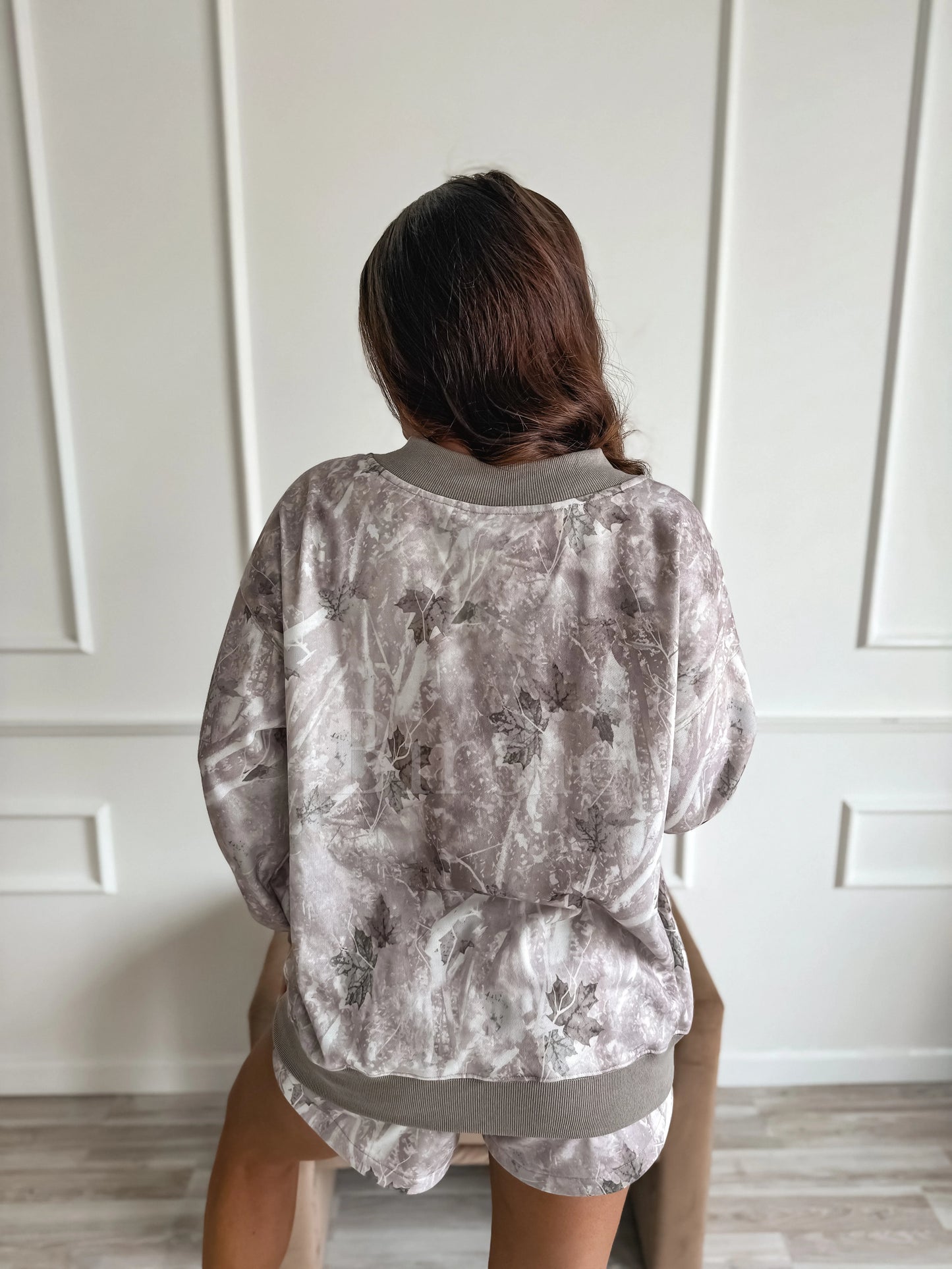PREORDER Birdie V Neck Oversized Sweatshirt in Ashwood Camo