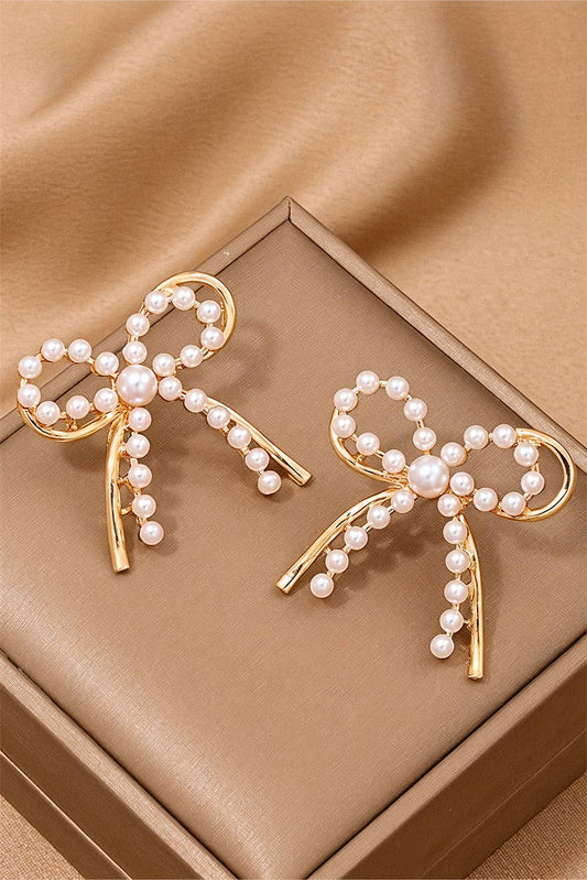 LDC Pearl Embellished Alloy Bow Knot Stud Earrings