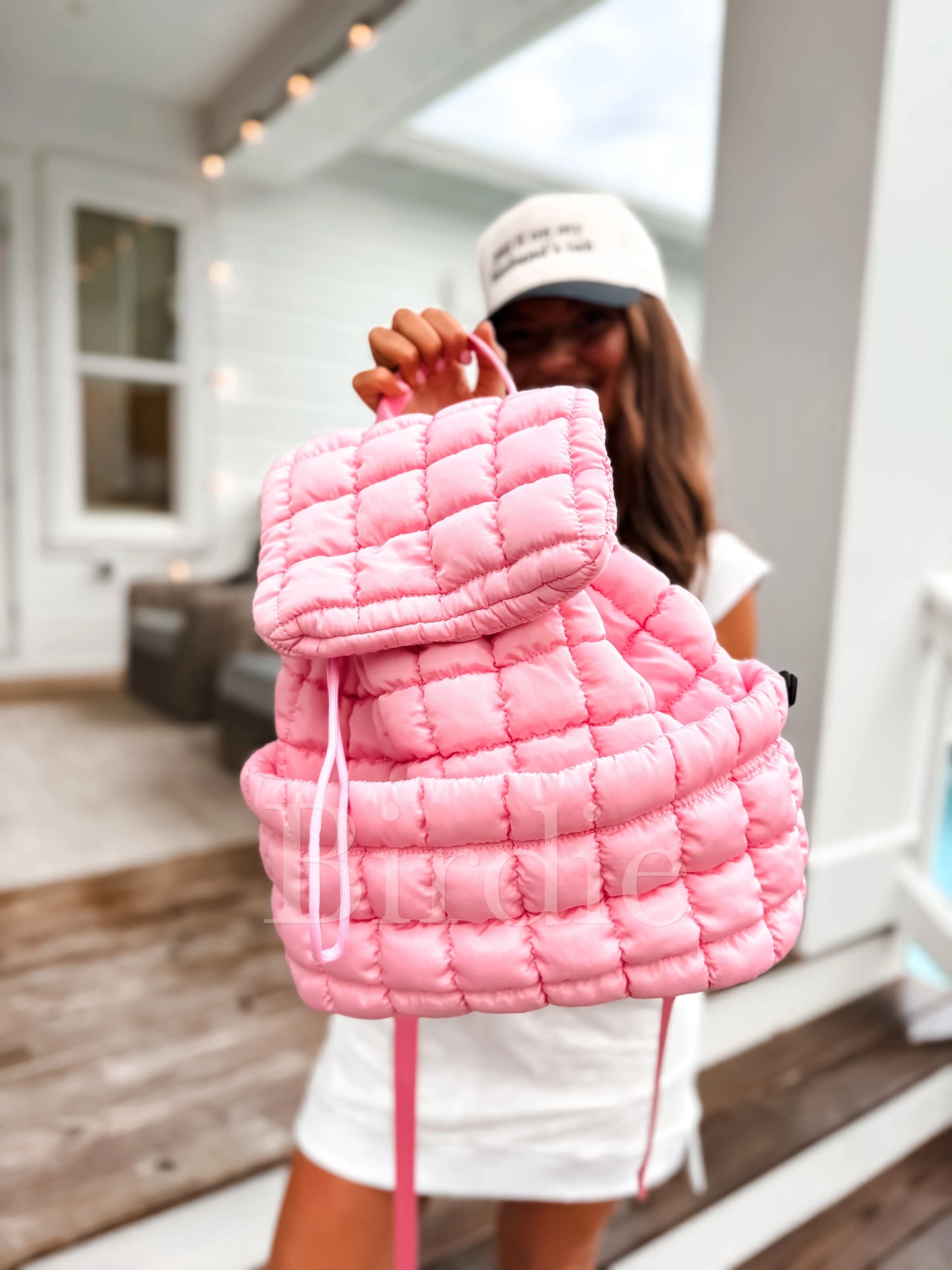 Birdie Quilted Backpack in Pink