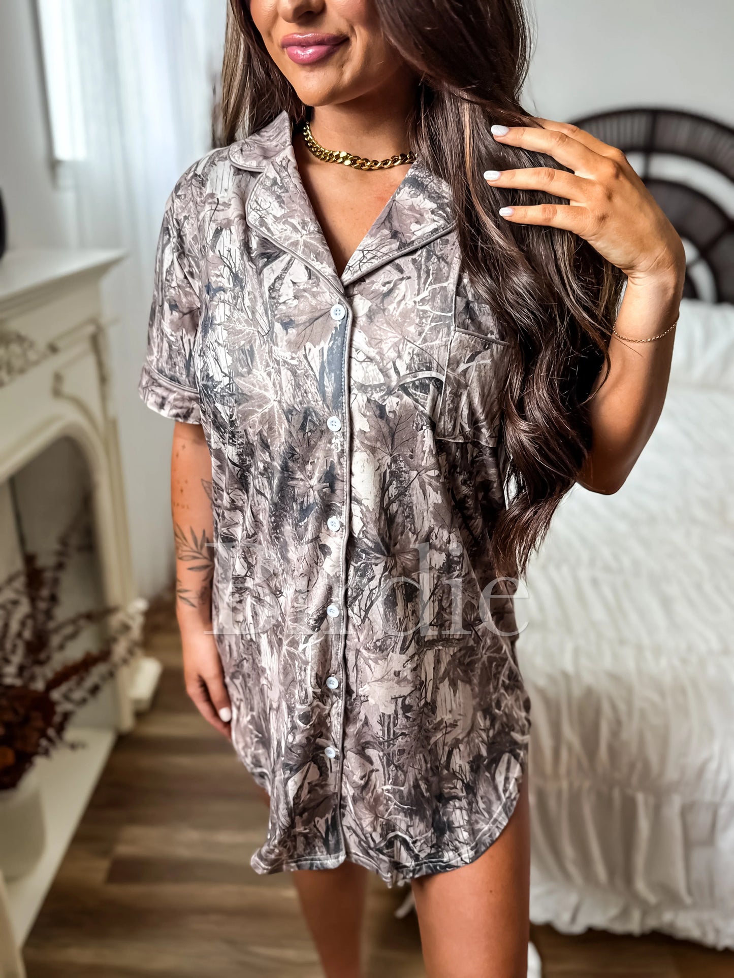 Birdie Tee Sleep Dress in Dark Camo
