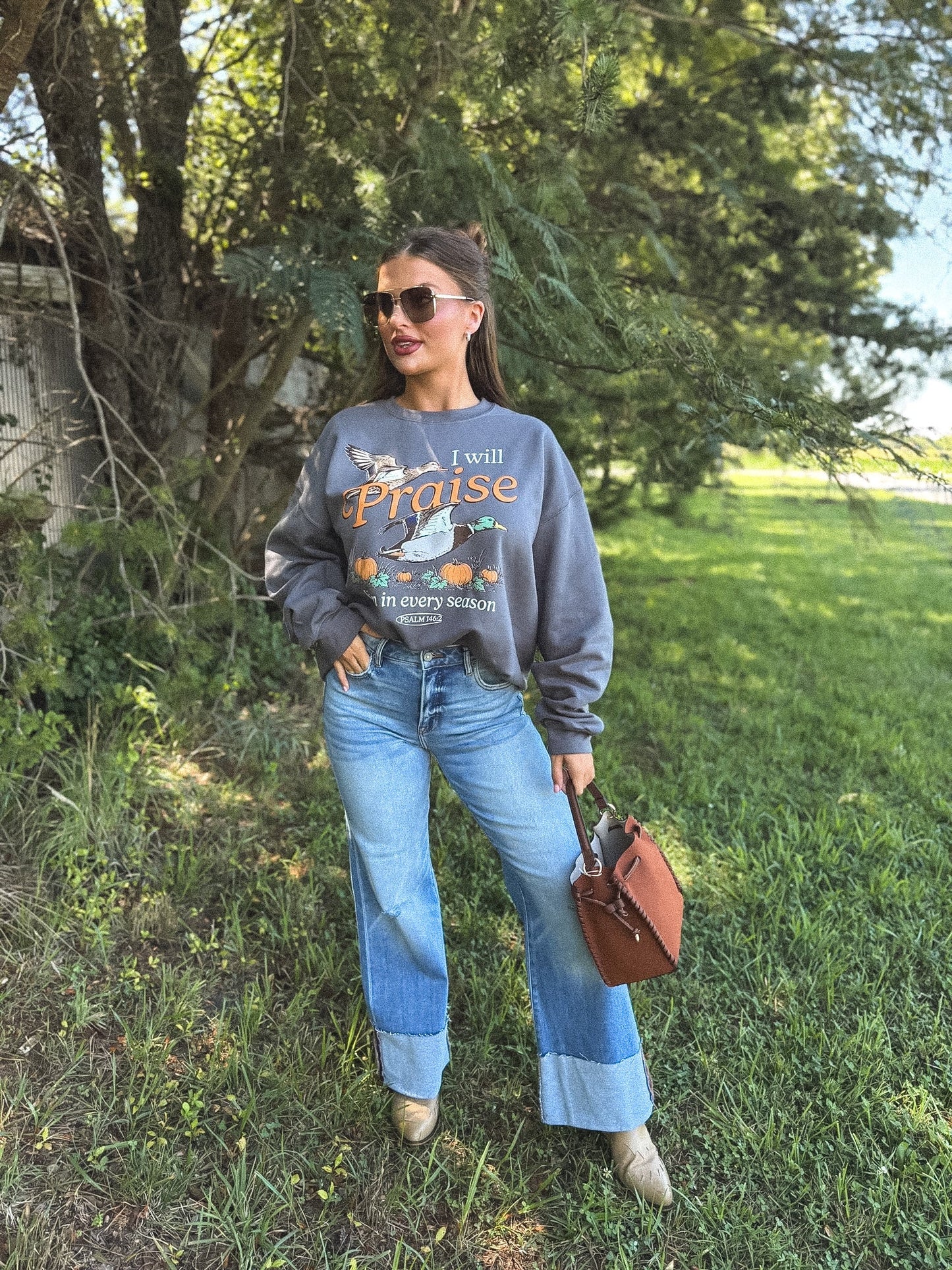 Praise in Every Season Graphic Crewneck on Charcoal *final sale*