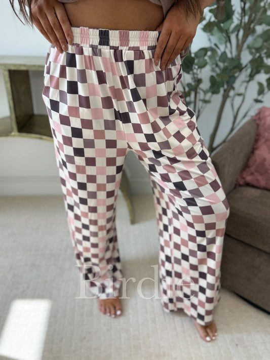 PREORDER Birdie Flowy Wide-Leg Pants in Mulled Berry Checkered