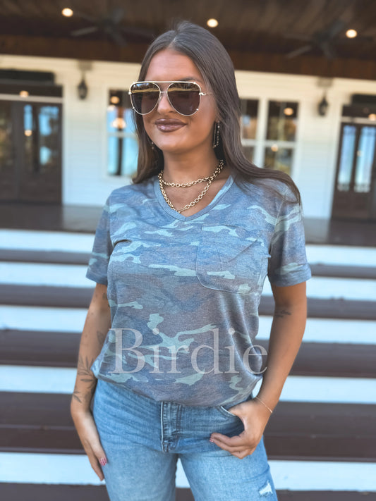 PREORDER Birdie Softstyle V-Neck Pocket Tee In Army Camo
