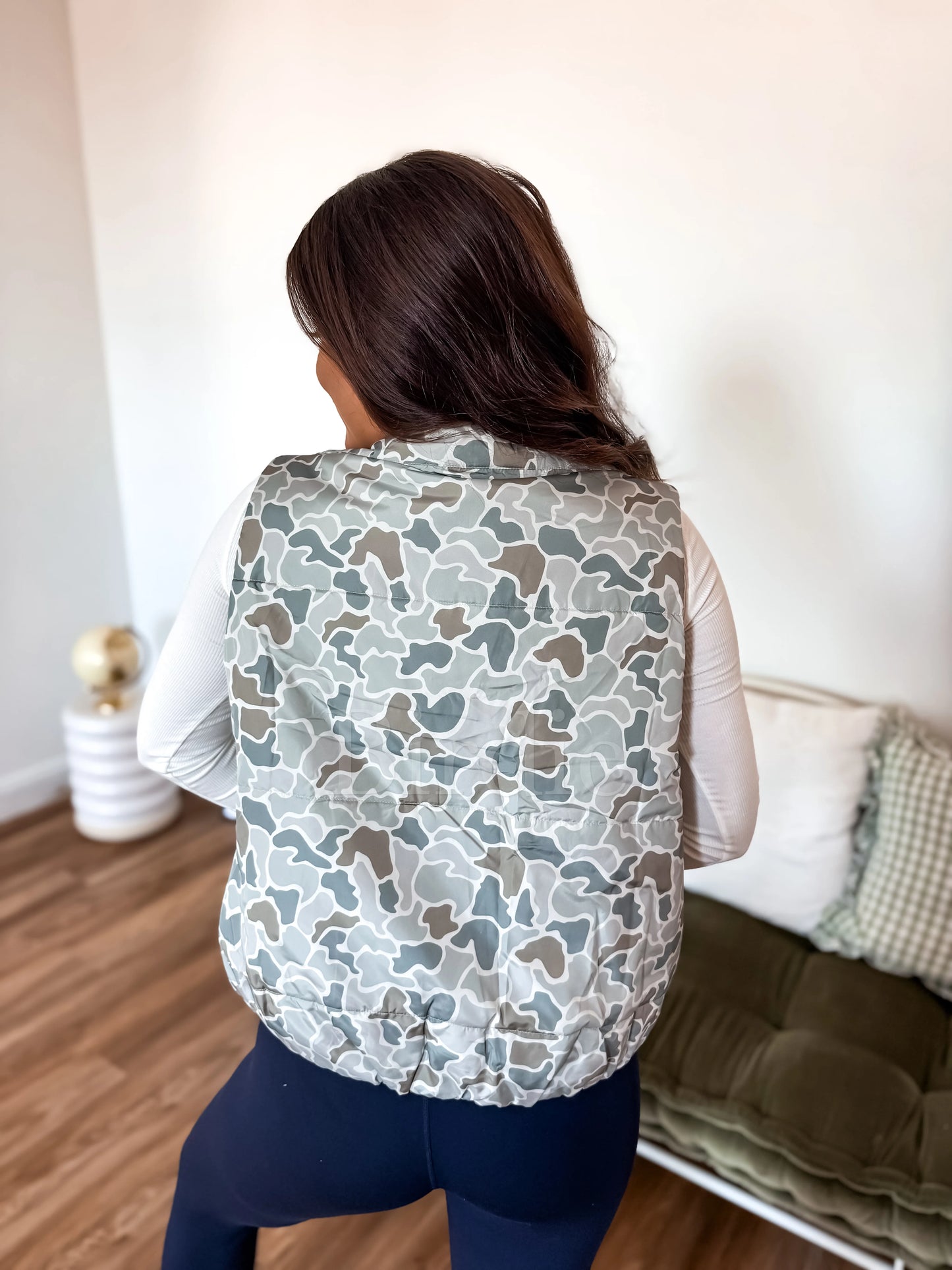 PREORDER Birdie Puffer Vest in Sage Green Duck Camo