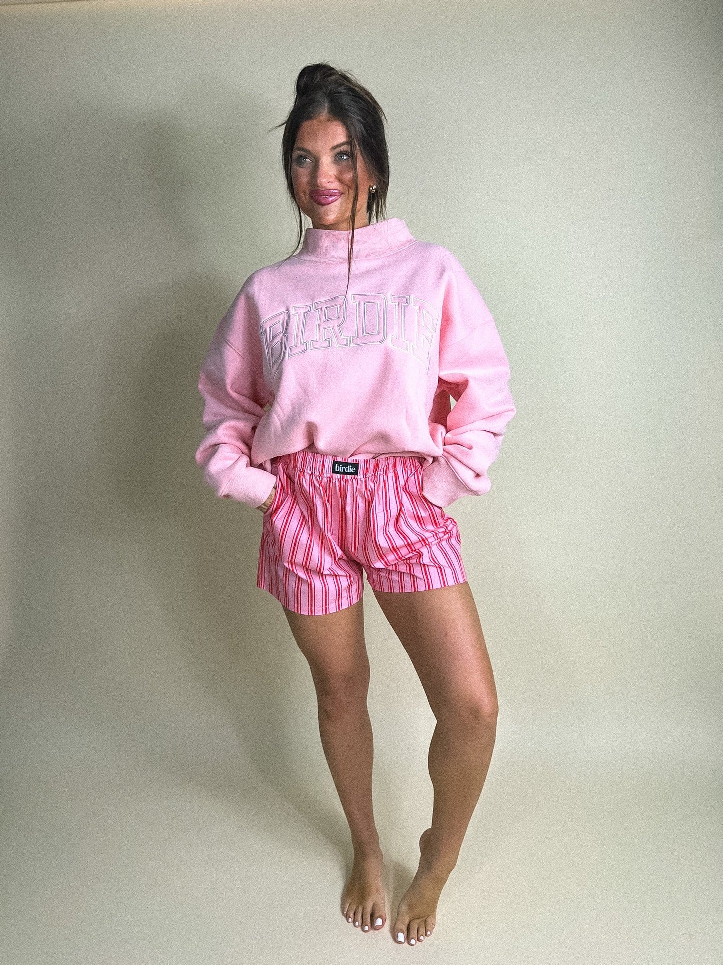 PREORDER Birdie Appliqué Logo on Strawberry Milk Mock Neck Sweatshirt