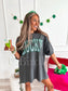 Faux Rhinestone Lucky Glitter Graphic Tee on Pepper
