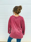 PRE-ORDER Birdie Ash Wash Raglan Loose Banded Pullover In Wine & Sonic Blue