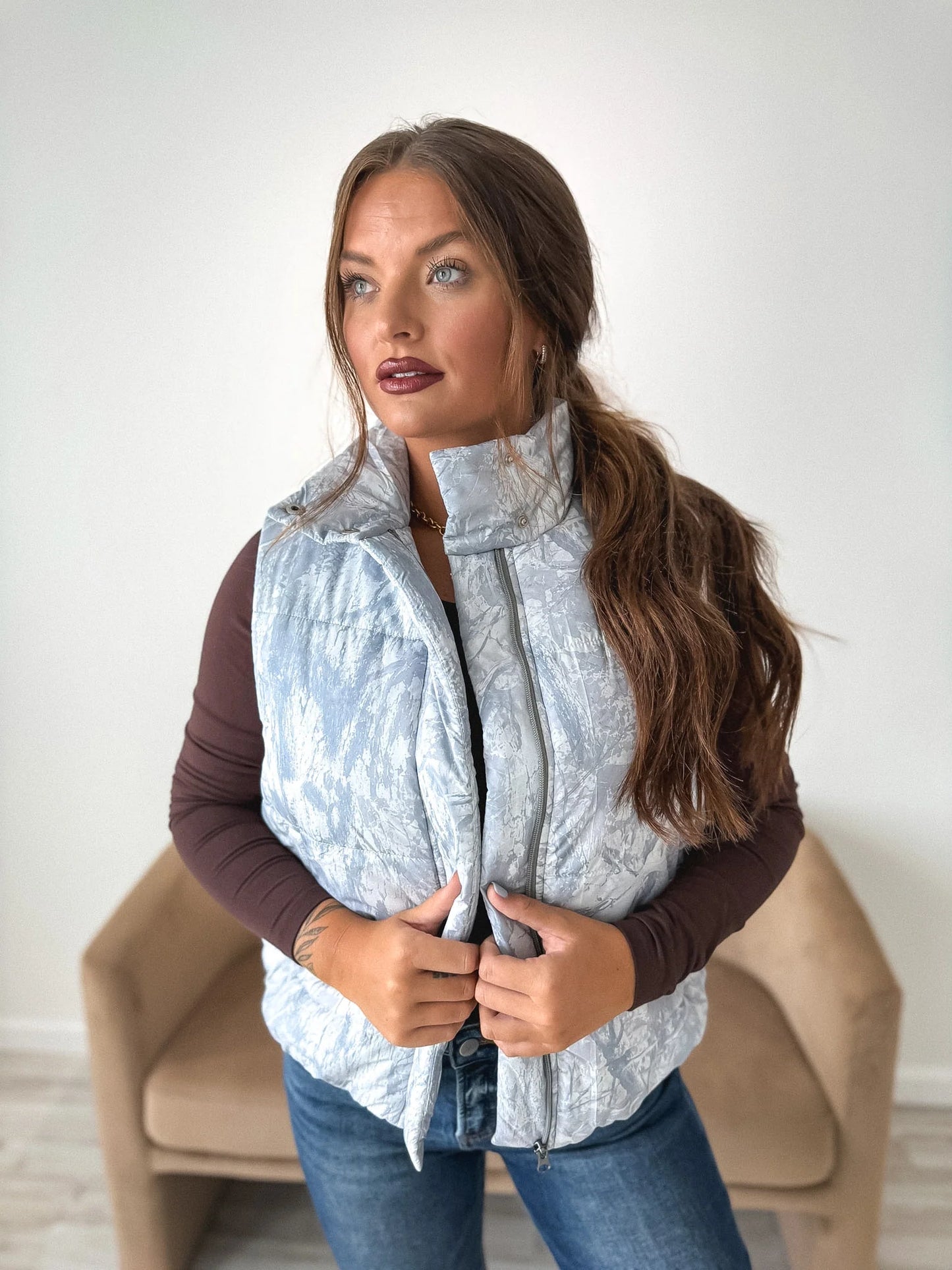 PREORDER Birdie Puffer Vest in Silver Skies Camo