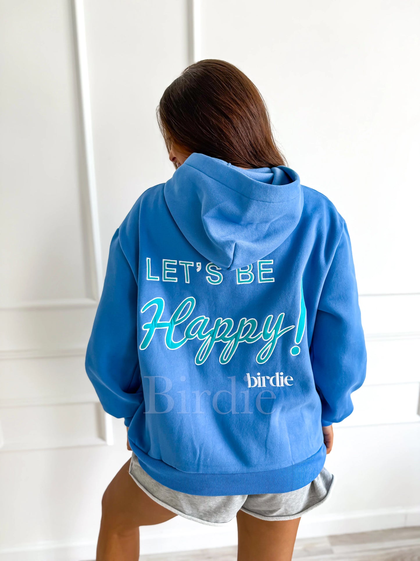 PREORDER Birdie Let’s Be Happy Hoodie in Flo Blue