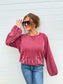 PRE-ORDER Birdie Ash Wash Raglan Loose Banded Pullover In Wine & Sonic Blue