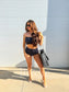 PREORDER Birdie Ruffle Bandeau Two Piece Swimsuit in Midnight Leopard (Sold as Set)