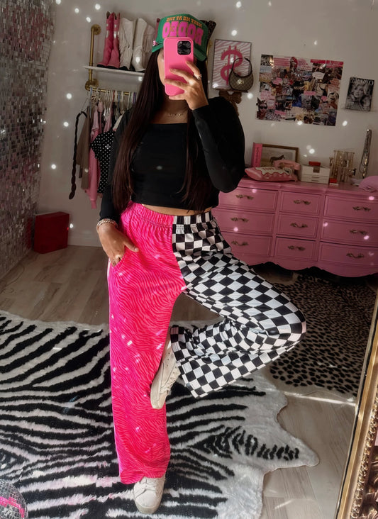 PREORDER Exclusive Pink Zebra & Black and White Checkered Split Pants *closes 1/14*
